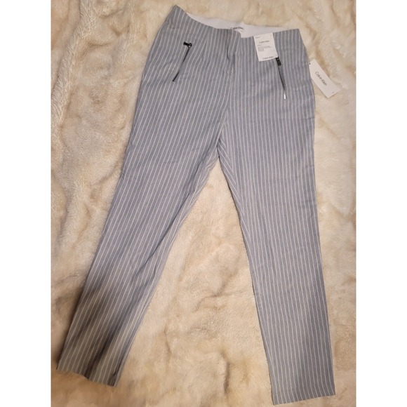 Calvin Klein Pants - Calvin Klein Stretchy Cropped Ankle Pants Striped Decorative Zipper Pockets Sz10